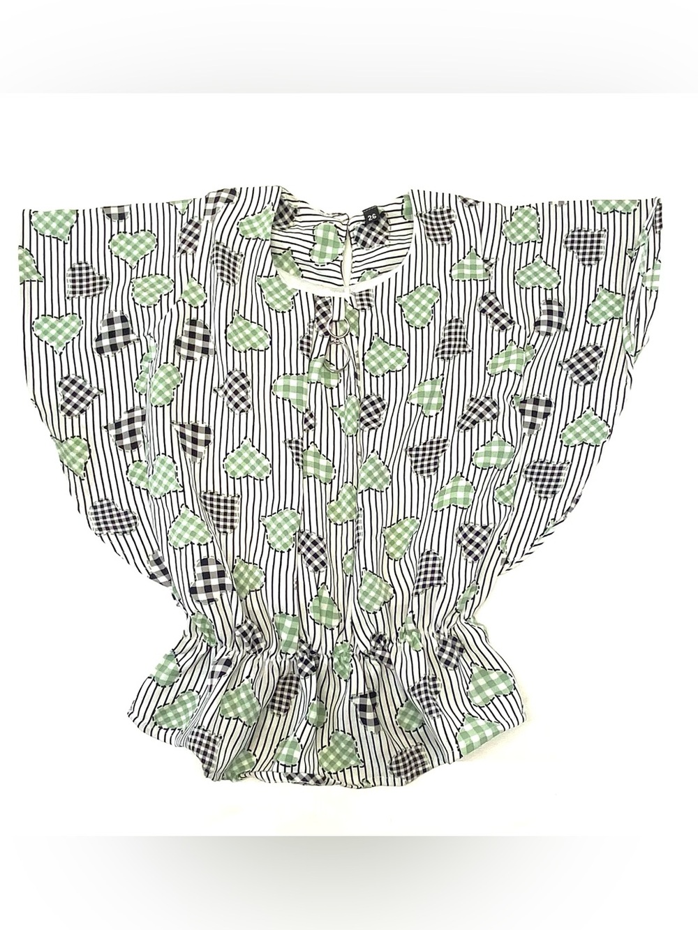 Gingham Heart Striped Flutter Sleeve Peplum Blouse Girls Size 26 Kids